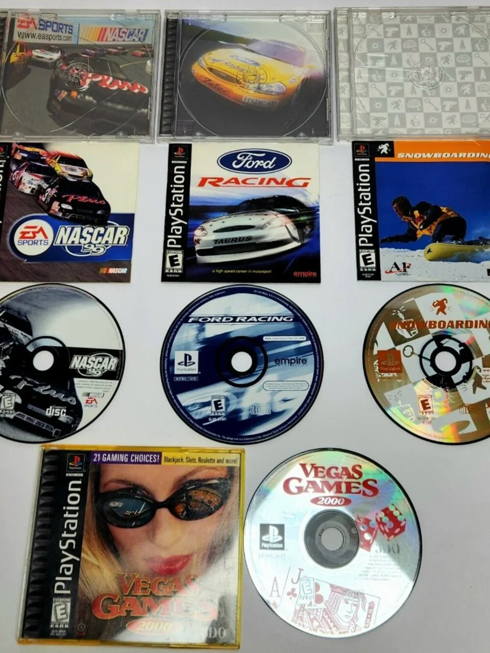 NASCAR 99, Ford Racing, Snowboarding, Vegas Games PS1 PlayStation CIB Bundle Lot
